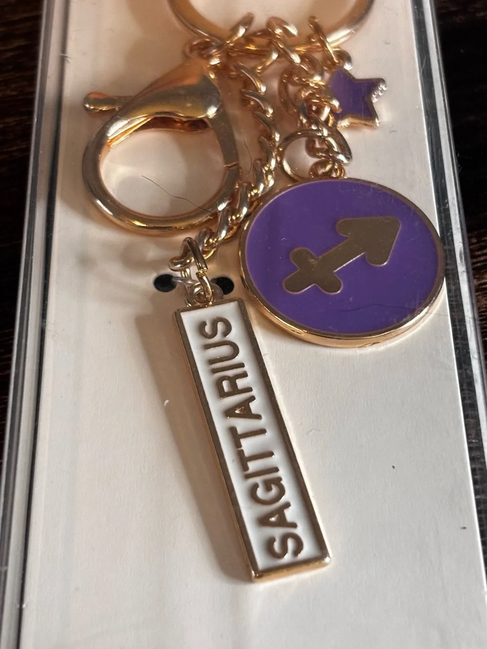 Sagittarius Zodiac Keychain Charm - Purple & Gold Tone